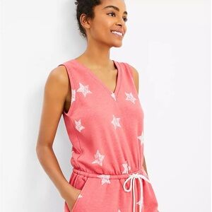 Lou & Grey Pink Star Soft Jersey V-neck Romper Women’s Size M